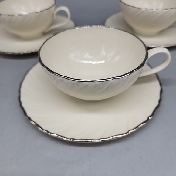 Lot of 3 Cup & Saucer Sets Lenox China WEATHERLY D517 ~ Swirl w/Platinum Trim - Picture 2 of 6